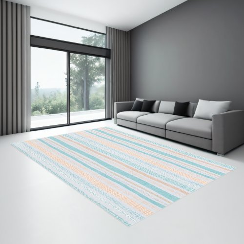 Hand Drawn Grunge Stripes Teal Orange ID826 Rug