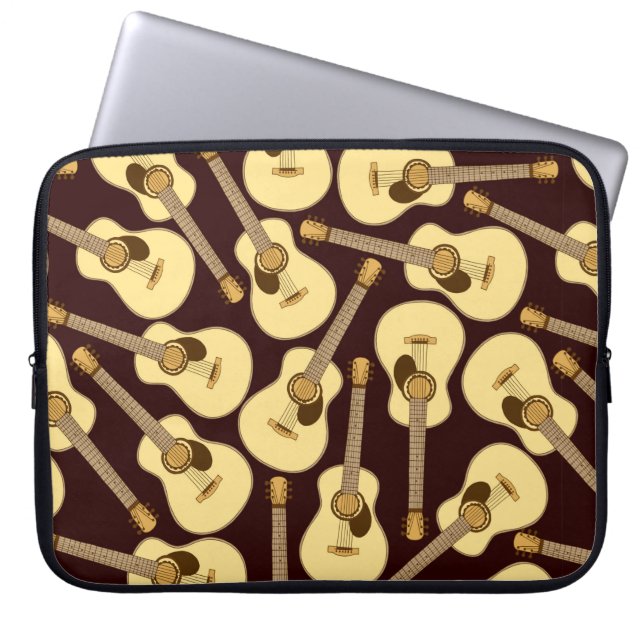 Hand drawn guitar seamless pattern laptop sleeve (Front)