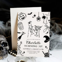 Hand Drawn Halloween 30th Birthday Invitation