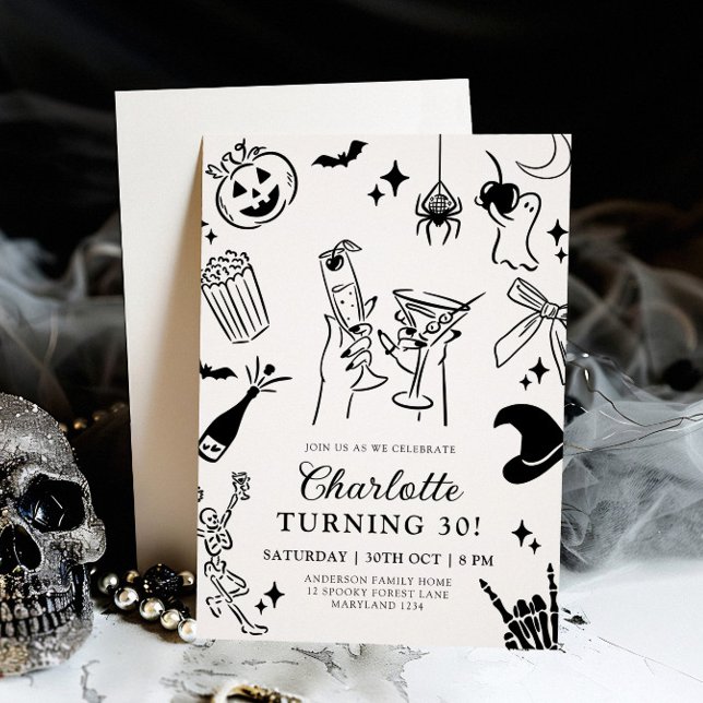 Hand Drawn Halloween 30th Birthday Invitation (Creator Uploaded)