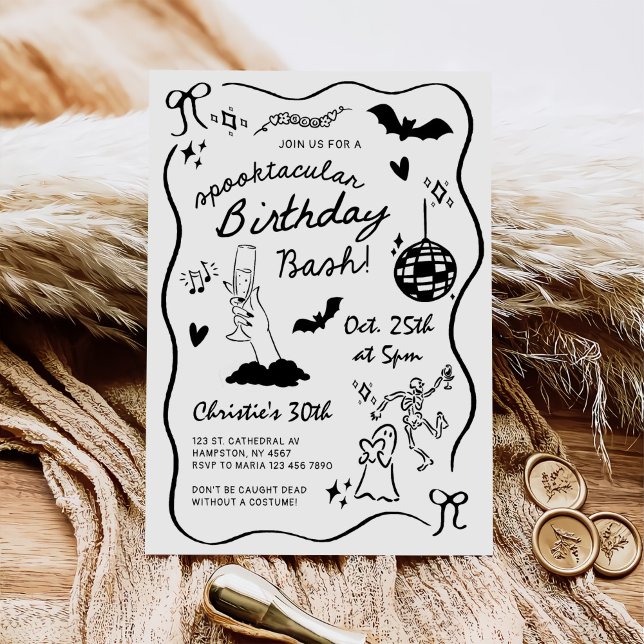 Hand Drawn Halloween Adult Birthday Party Invitation (Creator Uploaded)