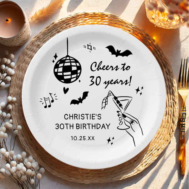 Hand Drawn Halloween Adult Birthday Party Paper Plates (Creator Uploaded)