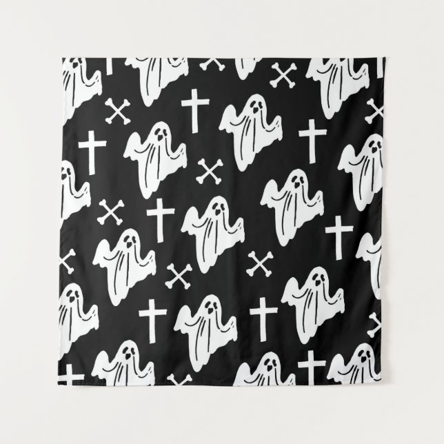 Hand Drawn Halloween Pattern Background Tapestry (Front)