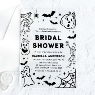 Hand Drawn Halloween Skeleton Ghost Bridal Shower Acrylic Invitations