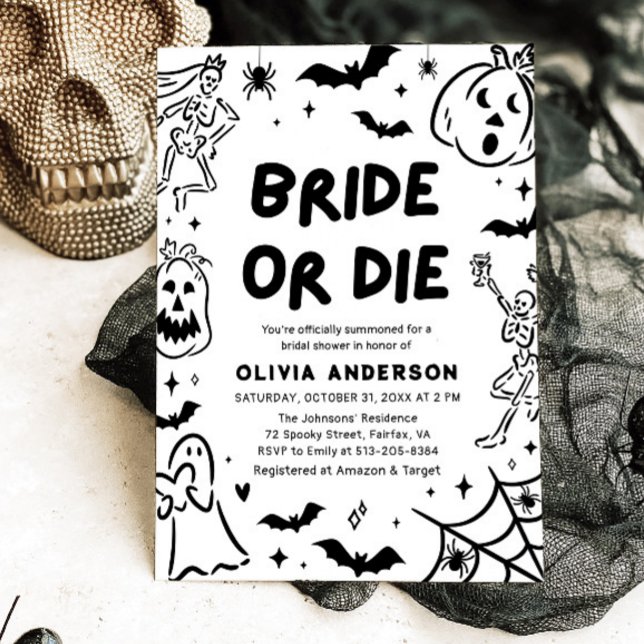 Hand Drawn Halloween Skeleton Ghost Bridal Shower Invitation (Hand Drawn Halloween Skeleton Ghost Bridal Shower Invitation)