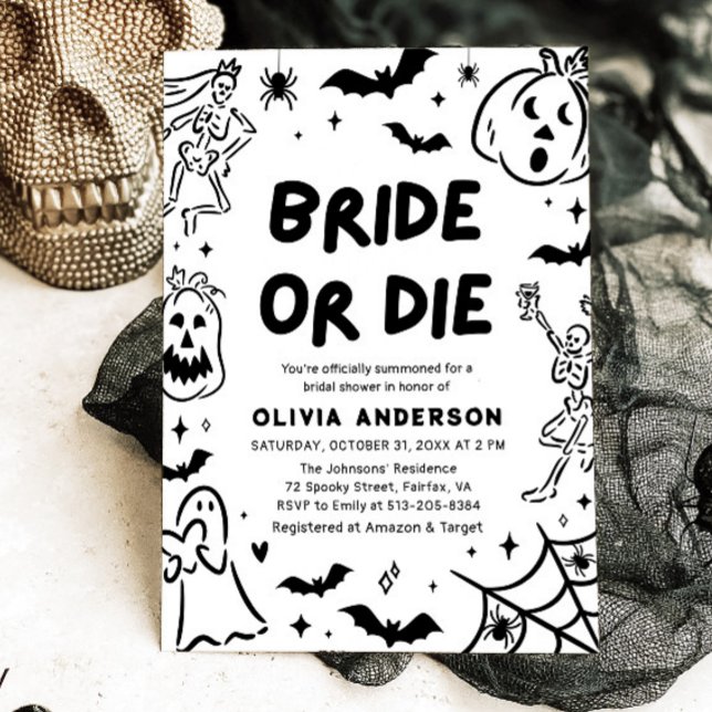 Hand Drawn Halloween Skeleton Ghost Bridal Shower Invitation (Hand Drawn Halloween Skeleton Ghost Bridal Shower Invitation)