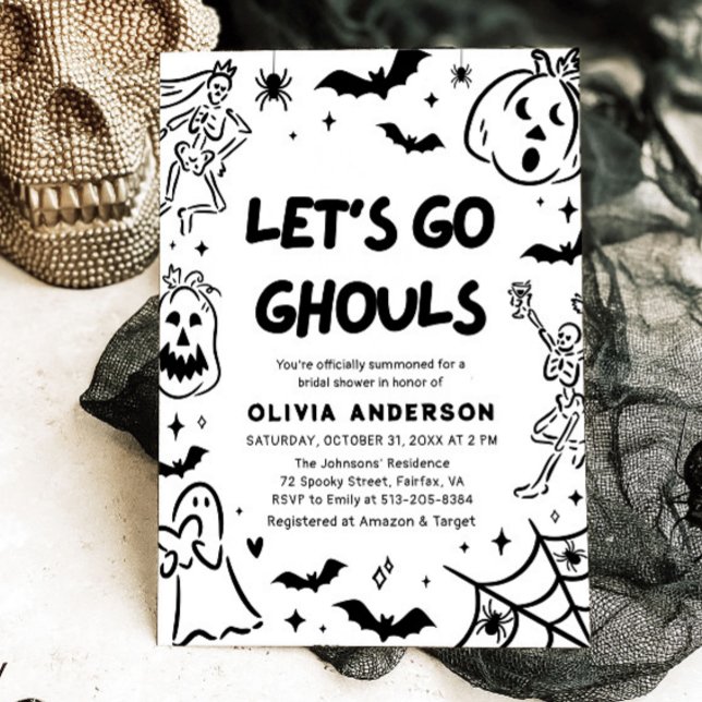 Hand Drawn Halloween Skeleton Ghost Bridal Shower Invitation (Hand Drawn Halloween Skeleton Ghost Bridal Shower Invitation)