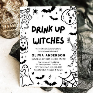 Hand Drawn Halloween Skeleton Ghost Bridal Shower Invitation
