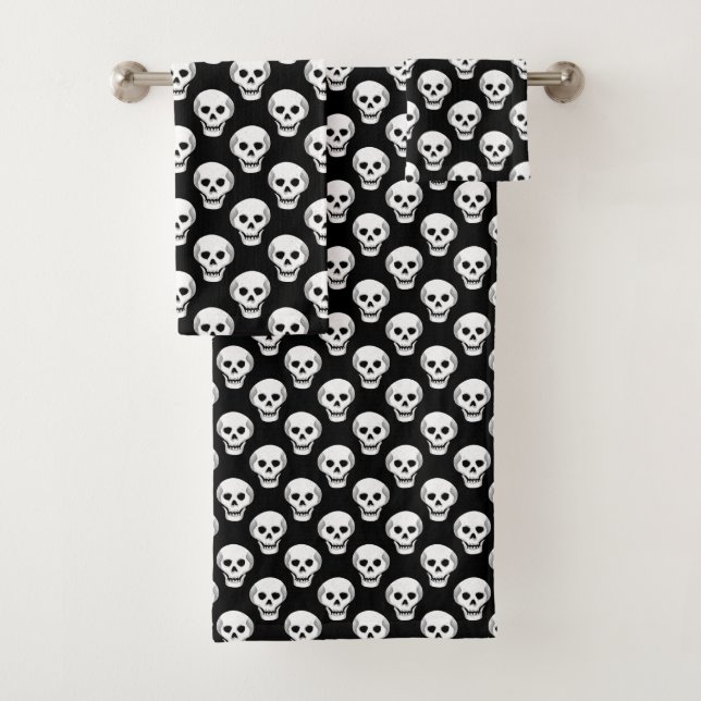 Hand Drawn Halloween Skull Pattern Bath Towel Set (Insitu)