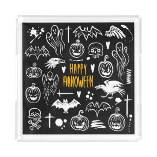 Hand-drawn Halloween symbols, vintage collection. Acrylic Tray