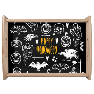 Hand-drawn Halloween symbols, vintage collection. Serving Tray