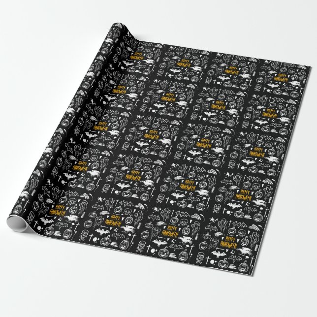 Hand-drawn Halloween symbols, vintage collection. Wrapping Paper (Unrolled)