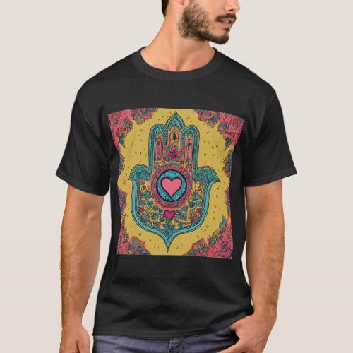 Hand Drawn Hamsa with a Heart in it  T_Shirt