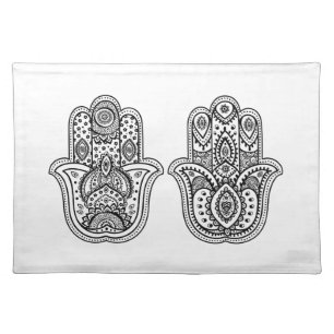Hand Drawn Hamsa With Ornaments Cloth Placemat