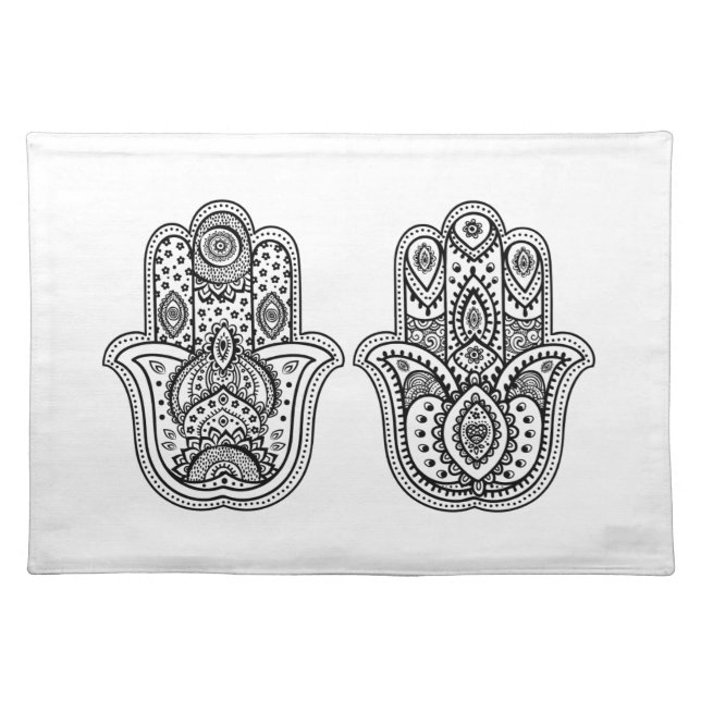 Hand Drawn Hamsa With Ornaments Cloth Placemat (Front)