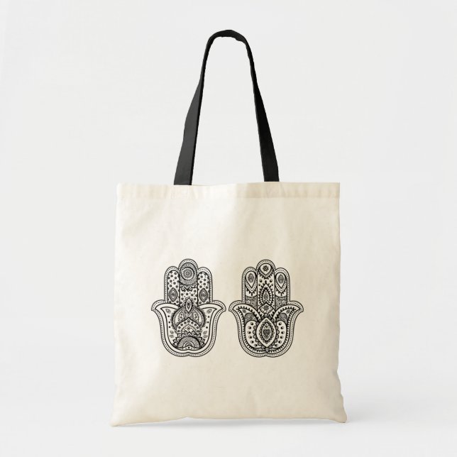 Hand Drawn Hamsa With Ornaments Tote Bag (Front)