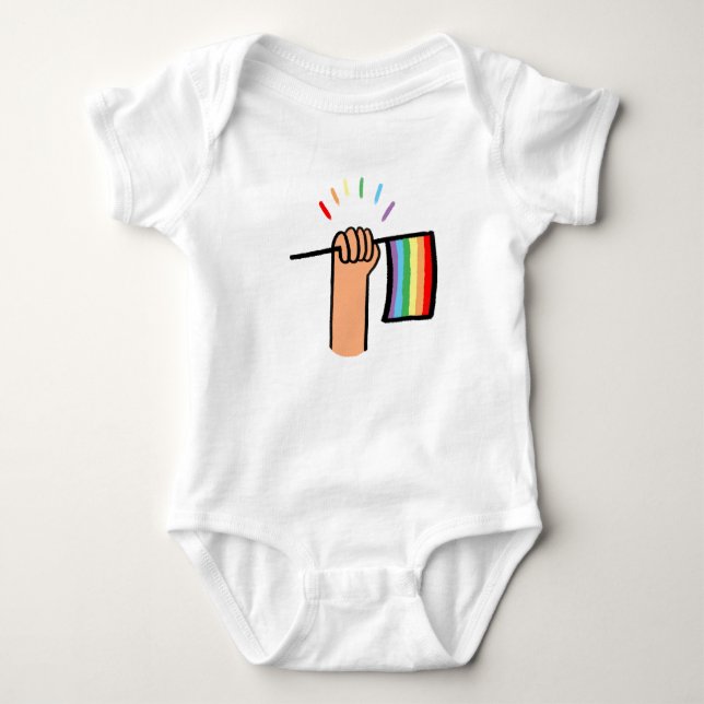 Hand Drawn Hand Waving a Rainbow Flag Baby Bodysuit (Front)