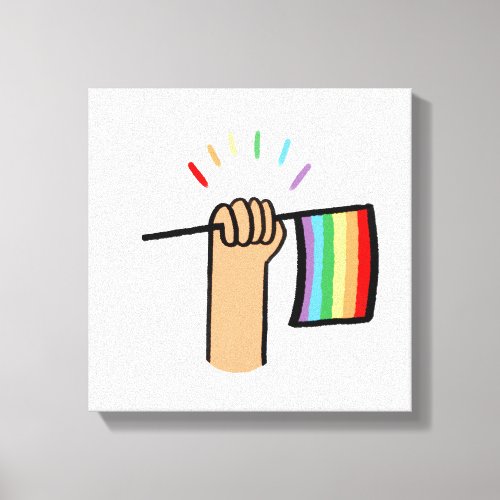 Hand Drawn Hand Waving a Rainbow Flag Canvas Print