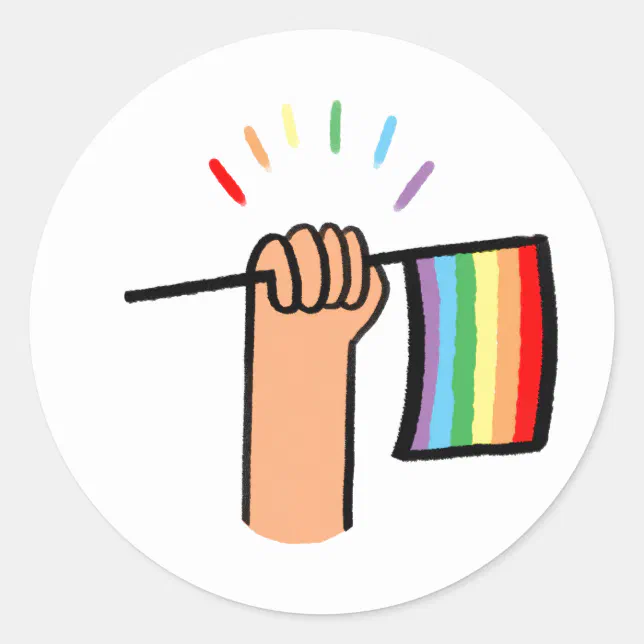 Hand Drawn Hand Waving a Rainbow Flag Classic Round Sticker | Zazzle