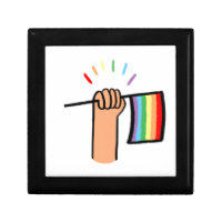 Hand Drawn Hand Waving a Rainbow Flag Gift Box