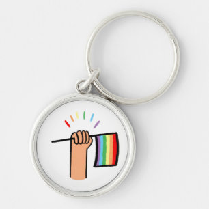 Hand Drawn Hand Waving a Rainbow Flag Keychain