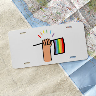 Hand Drawn Hand Waving a Rainbow Flag License Plate