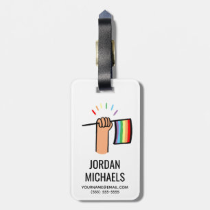 Hand Drawn Hand Waving a Rainbow Flag Luggage Tag