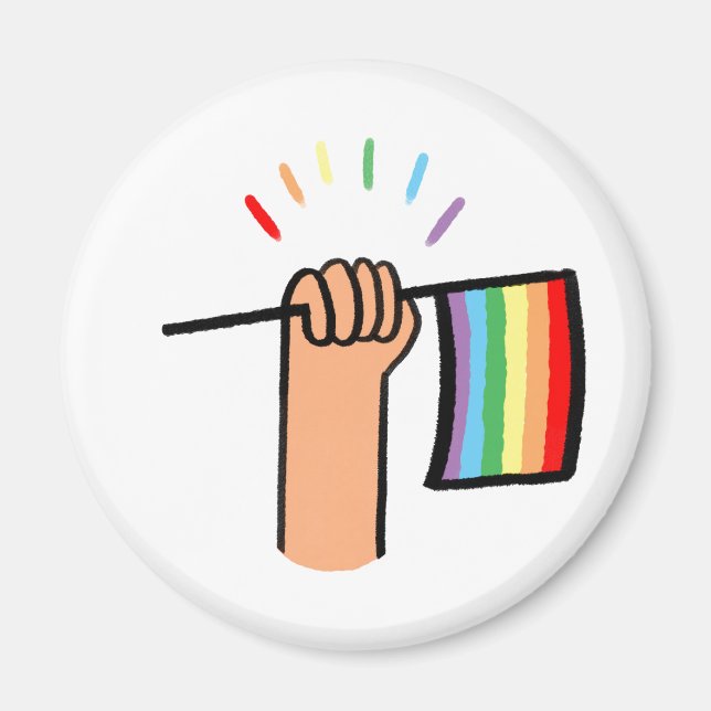 Hand Drawn Hand Waving a Rainbow Flag Magnet (Front)