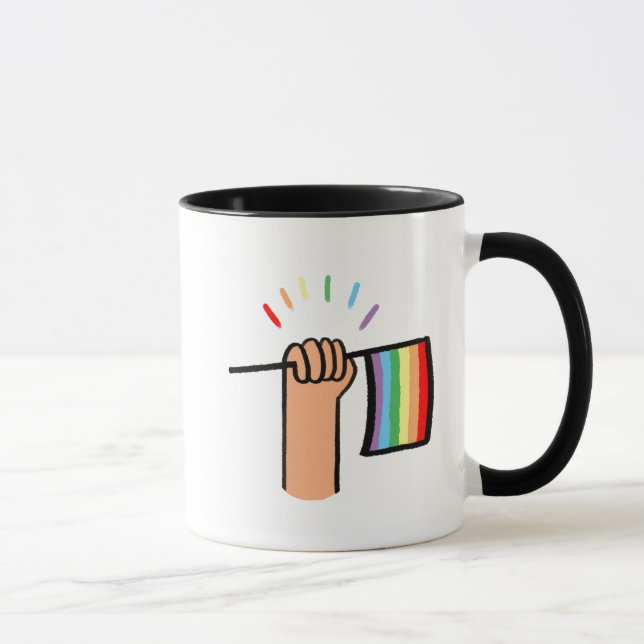 Hand Drawn Hand Waving a Rainbow Flag Mug (Right)