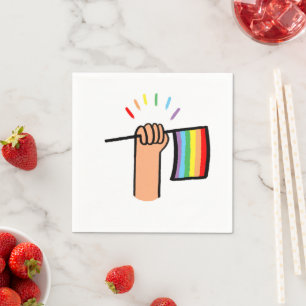 Hand Drawn Hand Waving a Rainbow Flag Napkins