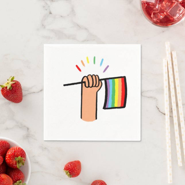 Hand Drawn Hand Waving a Rainbow Flag Napkins (Insitu)