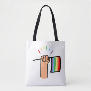 Hand Drawn Hand Waving a Rainbow Flag Tote Bag