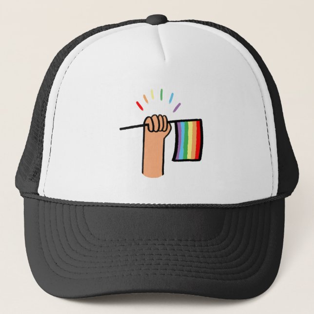 Hand Drawn Hand Waving a Rainbow Flag Trucker Hat (Front)