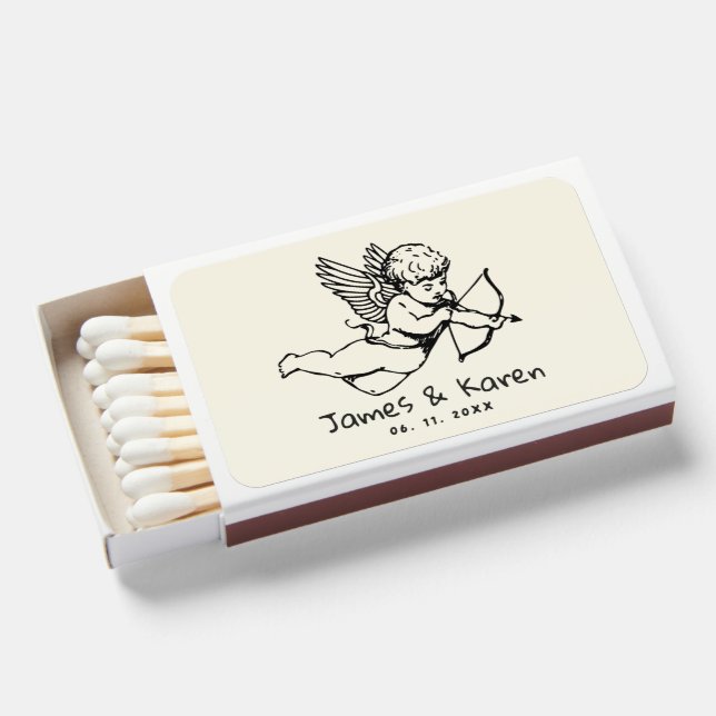 Hand Drawn Handwritten cherub funky wedding Matchboxes (Front Open)