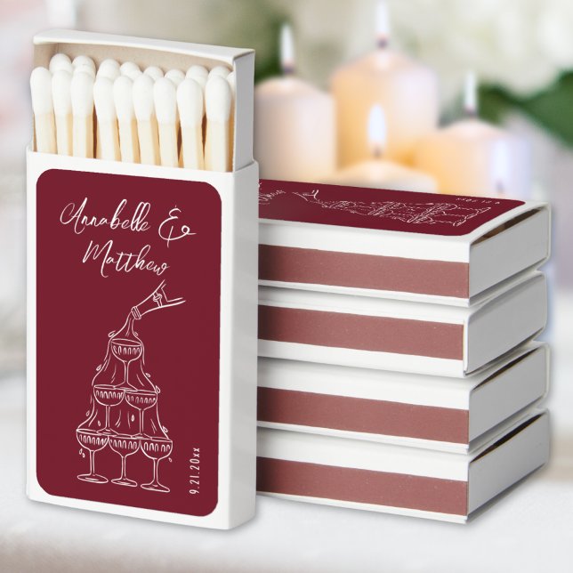 Hand Drawn Handwritten Funky Burgundy Wedding Matchboxes (Hand Drawn Handwritten Funky Burgundy Wedding Matchboxes)