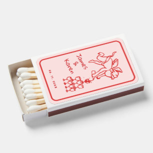 Hand Drawn Handwritten funky retro wedding Matchboxes