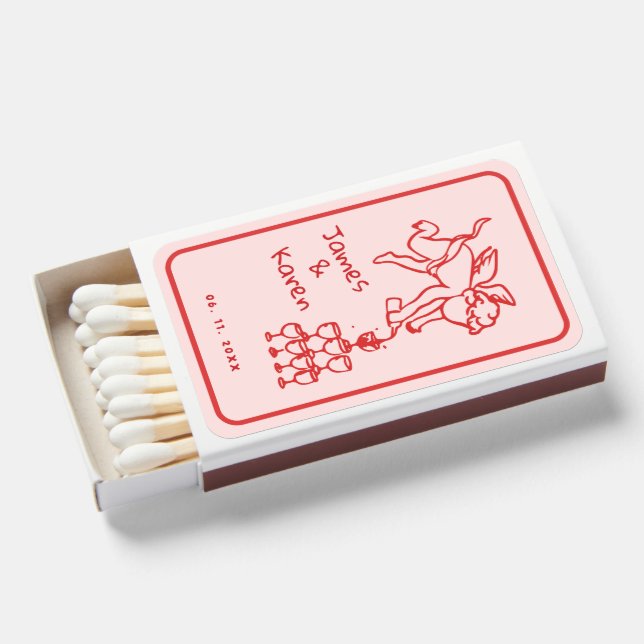 Hand Drawn Handwritten funky retro wedding Matchboxes (Front Open)