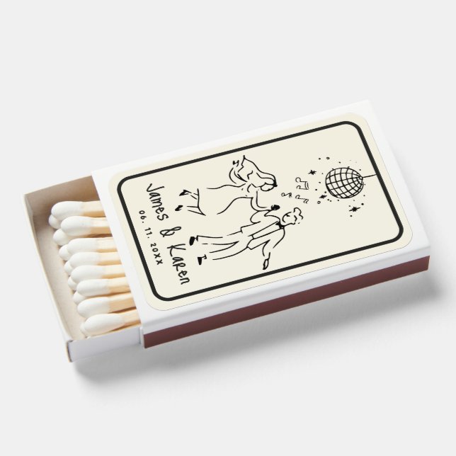 Hand Drawn Handwritten funky retro wedding Matchboxes (Front Open)