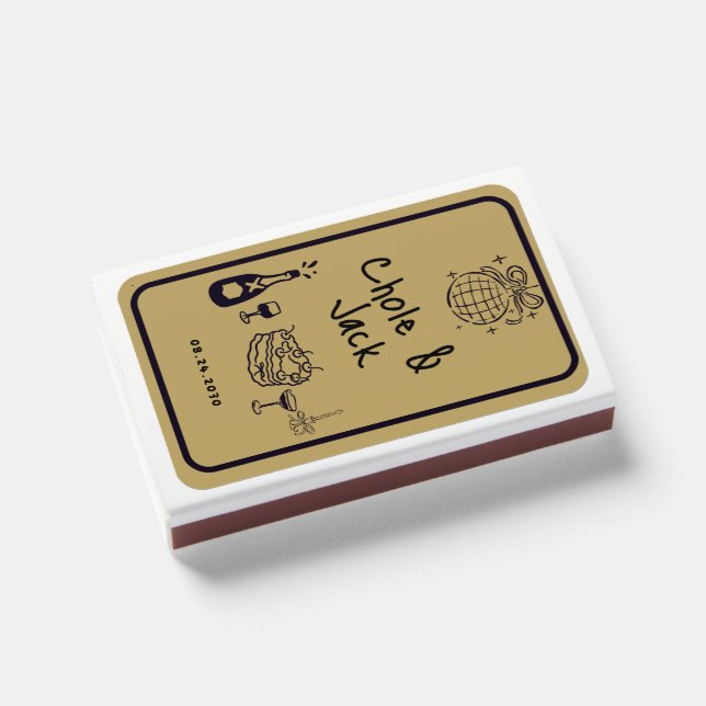 Hand Drawn Handwritten funky retro wedding  Matchboxes (Front Closed)