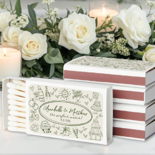 Hand Drawn Handwritten Funky Retro Wedding Matchboxes