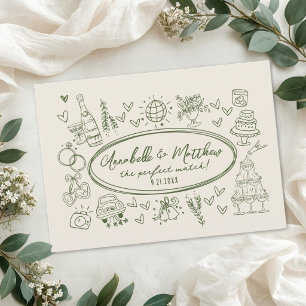 Hand Drawn Handwritten Funky Retro Wedding Matches Invitation