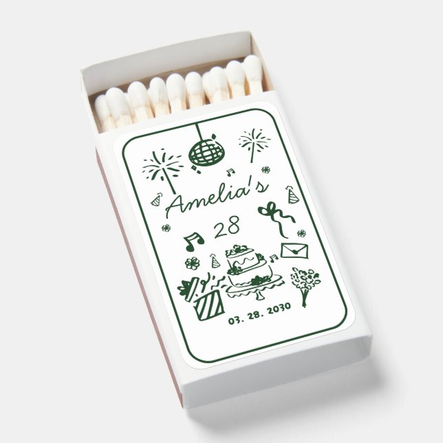 Hand Drawn Handwritten Retro Birthday Matchbox Matchboxes (Front Open)
