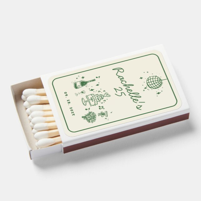 Hand Drawn Handwritten retro Birthday Matchboxes (Front Open)