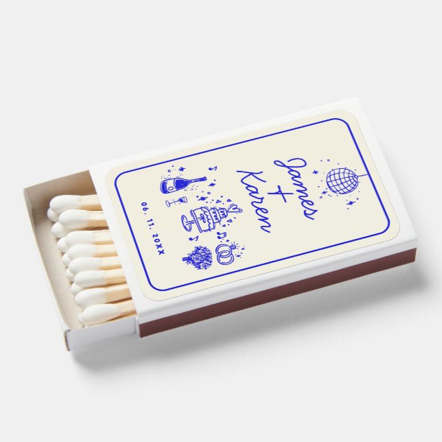 Hand Drawn Handwritten retro wedding Matchboxes (Front Open)