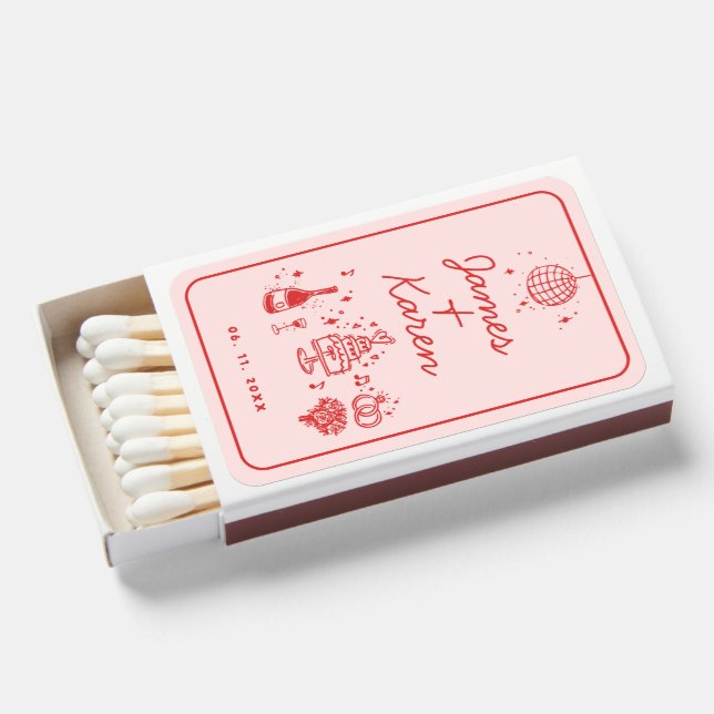 Hand Drawn Handwritten retro wedding Matchboxes (Front Open)