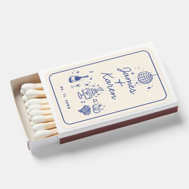 Hand Drawn Handwritten retro wedding Matchboxes (Front Open)