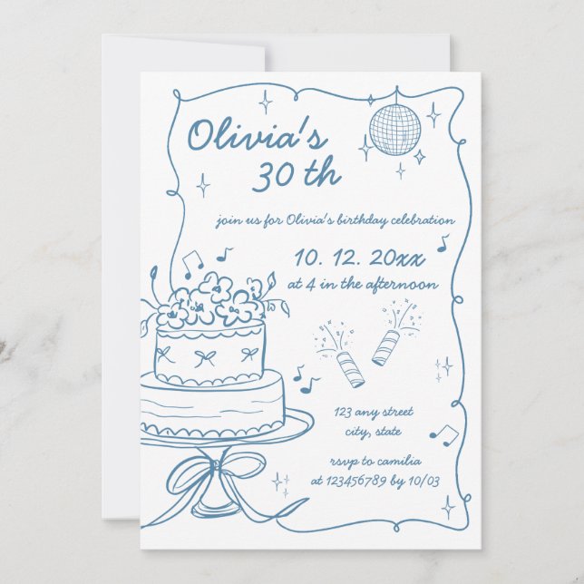 Hand Drawn Handwritten Scribble Birthday  Invitation (Front)