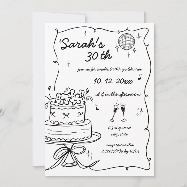 Hand Drawn Handwritten Scribble Birthday Invitation (Front)