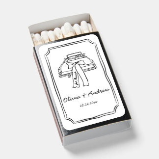 Hand Drawn Handwritten Vintage Wedding Car Matchboxes
