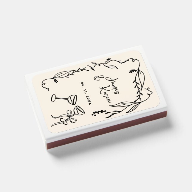 Hand Drawn Handwritten whimsical Italian wedding Matchboxes (Front Closed)